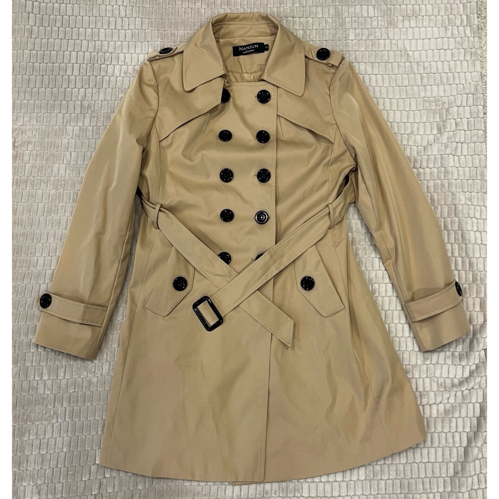 NWOT Khaki Trench Coat women’s tan beige double breasted mid length sz 6 Amazon